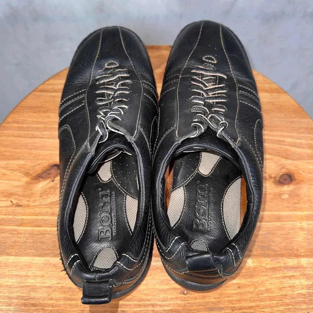 Born Leather Sneakers Mens 11.5 Black Good Contrast Stitch Lace Up Shoes